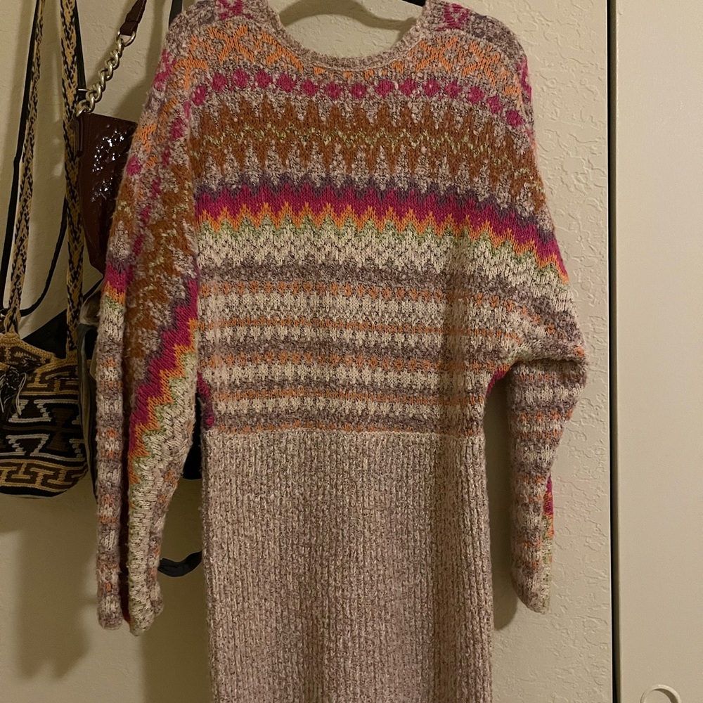 Free People Forever Fair Isle long sleeve knit sweater dress L - Picture 4 of 7